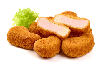 Chicken Nuggets with Lettuce, isolated on white background