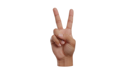 Isolated human hand gesture making a V sign, a popular symbol of peace, victory or second