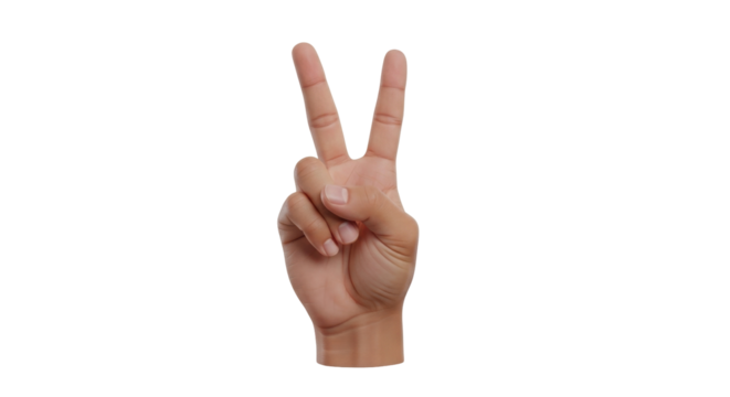 Isolated human hand gesture making a V sign, a popular symbol of peace, victory or second