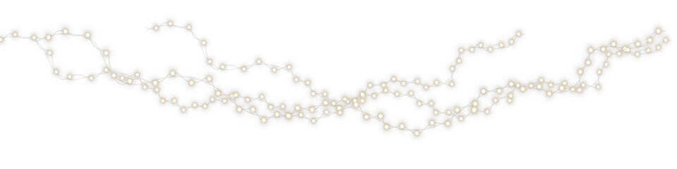 Christmas garland string lights shining with bright bulbs, glowing seasonal star and holiday decoration png.