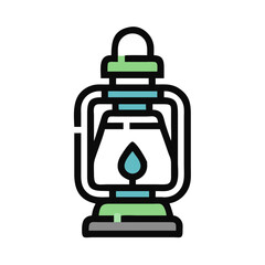 Obraz premium Vector art of a stylized, flat icon of a green and blue lantern with a flame symbol, isolated on a