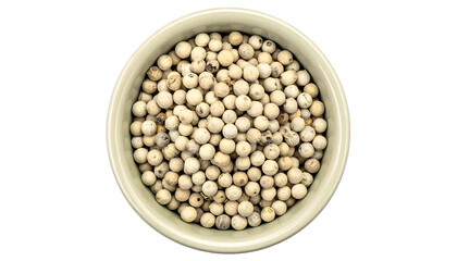 A Close-Up Overhead Shot of White Peppercorns in a Bowl