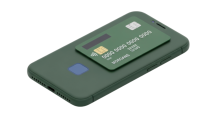 Isolated close-up of a cellphone with credit card holder on back for electronic payment use