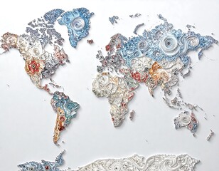 World map, intricate paper cutouts