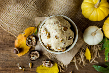 homemade pumpkin Ice cream in a bowl