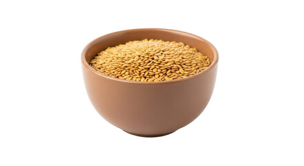 Isolated bowl filled with golden flax seeds for a healthy diet, nutrition and vegan recipe