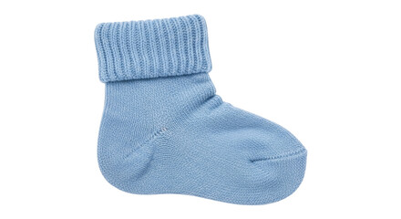 Isolated blue baby sock rolled down, woolen knit, winter stocking for newborns, infants