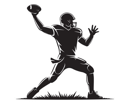Dynamic silhouette of an american football quarterback in mid throw on a white background