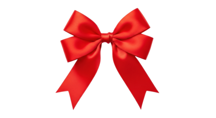 Isolated festive red ribbon bow for gift wrapping and decorations, present embellishment