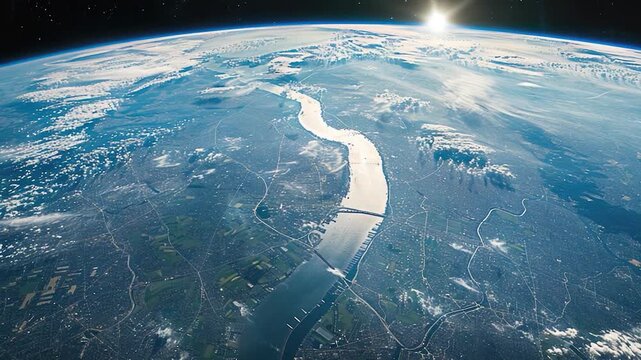 video View of the Earth from a space station, great for space-related concepts and futuristic themes