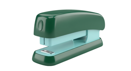 Isolated teal and green stapler on a seamless background ready to staple together paper