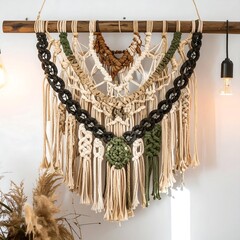 Woven wall hanging with layered colors