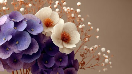 Delicate floral arrangement of purple and white blooms