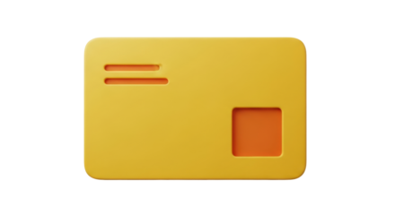 Isolated mustard-yellow card icon with square cutout, simplified design, abstract element