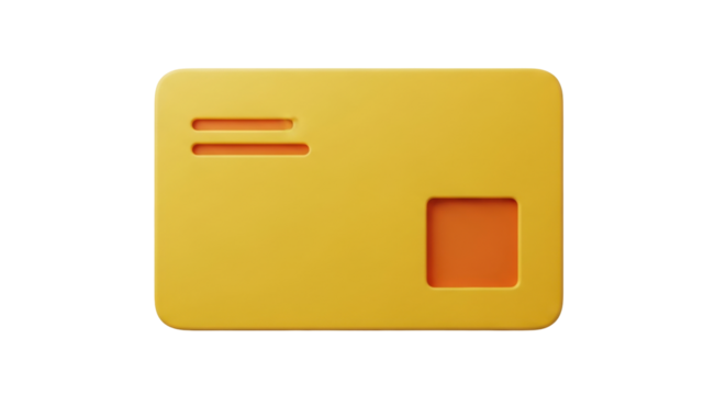 Isolated mustard-yellow card icon with square cutout, simplified design, abstract element