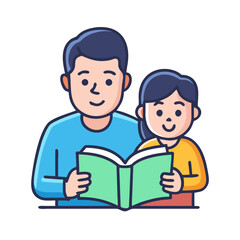 Vector art of parent and child reading a book