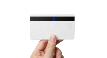 Isolated hand holding a magnetic stripe card for access control, credit or identification