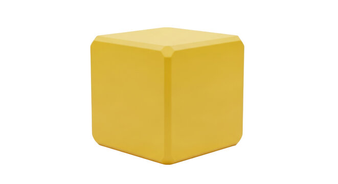 Isolated yellow toy block, educational cube, modern, geometric, colorful, rendering, design