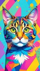 Vibrant cat portrait with bold colors