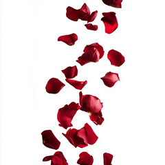 Fototapeta premium Red rose petals falling on white background 