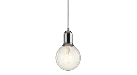 Isolated hanging light bulb providing light in room interior or studio setting, fixture idea