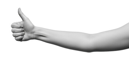 Isolated arm with thumbs up gesture showing approval, agreement or positive feedback