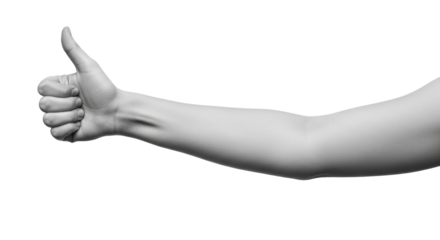 Isolated arm with thumbs up gesture showing approval, agreement or positive feedback