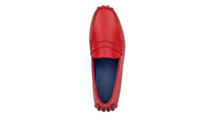 Isolated, single red leather moccasin shoe, fashion loafer style footwear, studio shot