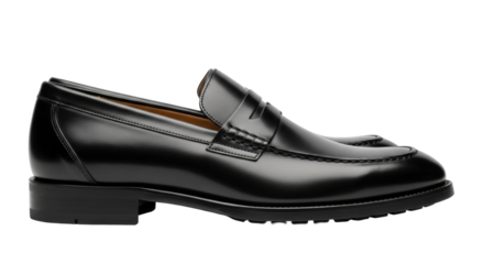 Isolated black leather penny loafer shoe, stylish footwear on display, classic and elegant