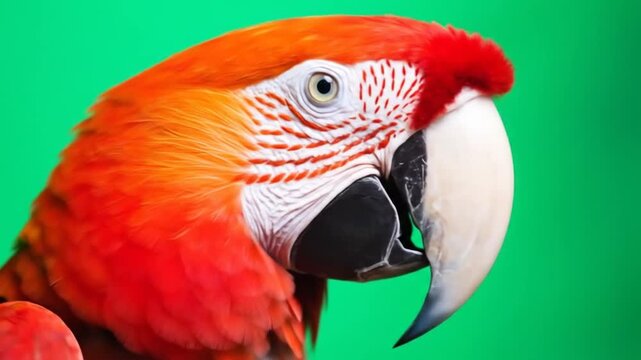 Colorful parrot perched on a branch against a green backdrop