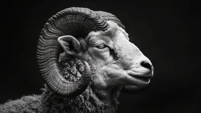 Majestic Ram Portrait - A Study in Black and White.