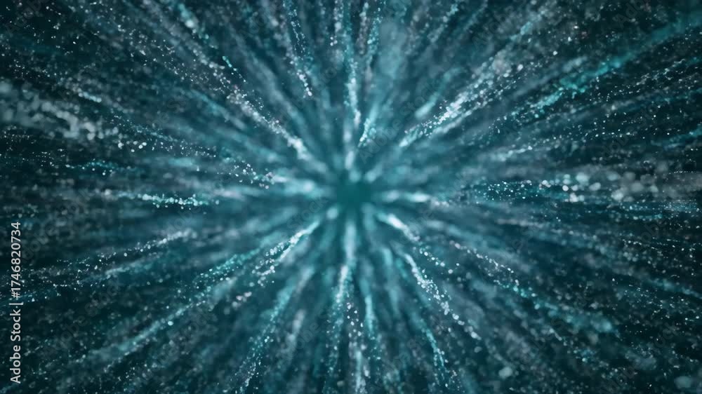 Wall mural seamlessly looping abstract particle storm with rushing silver and teal luminescence ambient, sparkl