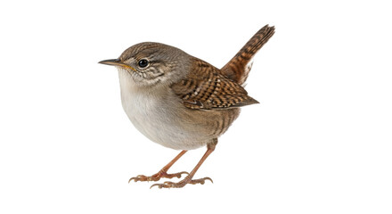 Isolated Carolina Wren Standing Tall, Facing Left on a Neutral Backdrop in a Studio Shot