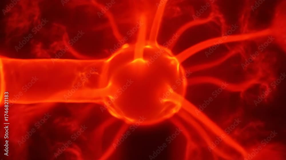 Wall mural seamlessly looping abstract energetic red and orange fiery plasma waves flowing dynamically as a pow