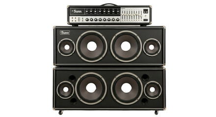 Isolated vintage bass guitar amp with speaker cabinet, music studio equipment stack