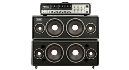 Isolated vintage bass guitar amp with speaker cabinet, music studio equipment stack