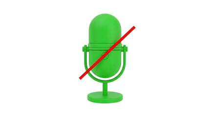 Isolated green microphone with a red line diagonally through it indicating silence status