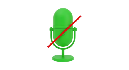 Isolated green microphone with a red line diagonally through it indicating silence status