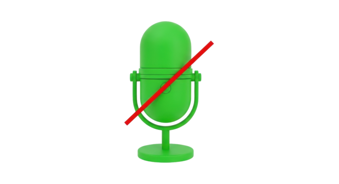 Isolated green microphone with a red line diagonally through it indicating silence status