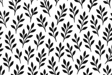 Black botanical leaves seamless pattern on transparent background creating an elegant decorative nature wallpaper