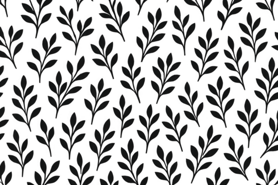 Black botanical leaves seamless pattern on transparent background creating an elegant decorative nature wallpaper