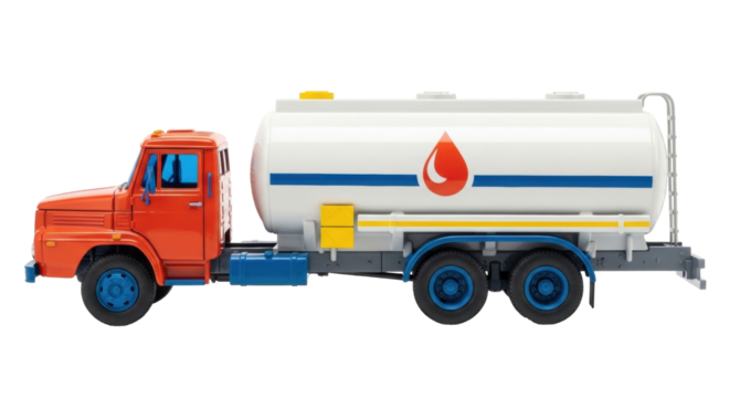Isolated Tanker Truck delivering petroleum, toy truck model, oil company, transport vehicle