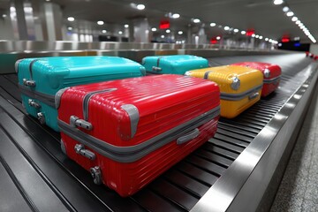 Luggage that has arrived is circulating on a conveyor belt, awaiting pickup at the baggage claim area.