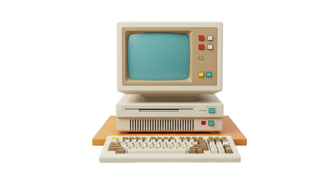 Isolated Old Beige Vintage Computer, Keyboard, Monitor, CPU, Retro Technology Stacked - Powered by Adobe