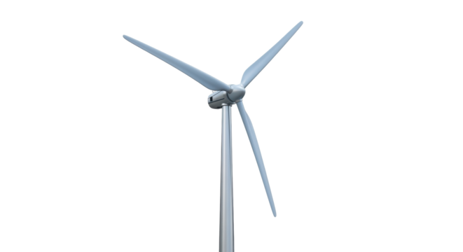 Isolated wind turbine showcasing clean energy on a sunny day with blades and support pole