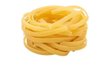Isolated coil of dried egg noodles, uncooked Italian pasta nest or tagliatelle bundle