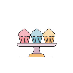 Minimalist Outline Delicious Cupcake on Cake Stand Sweet Treat Icon