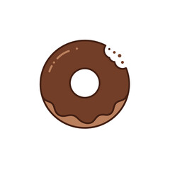 Cute Line Drawing Chocolate Donut with Bite Mark Food Illustration