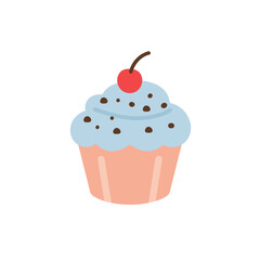 Simple Flat Style Delicious Cupcake Dessert with Cherry and Frosting