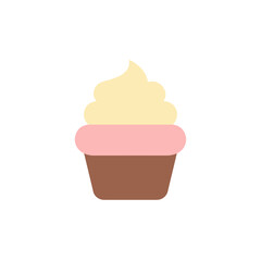 Flat Simple Cupcake Dessert Icon, Pastel Color Palette and Creamy Frosting